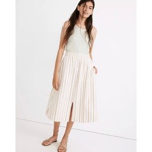 NWT Madewell Linen-Cotton Smocked-Waist Button-Front Midi Skirt